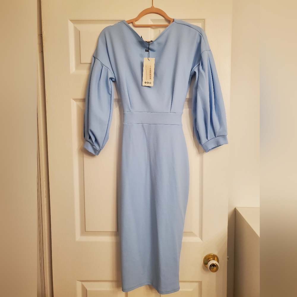 Boohoo Sky Blue Long Sleeve Midi Dress - Picture 4 of 4